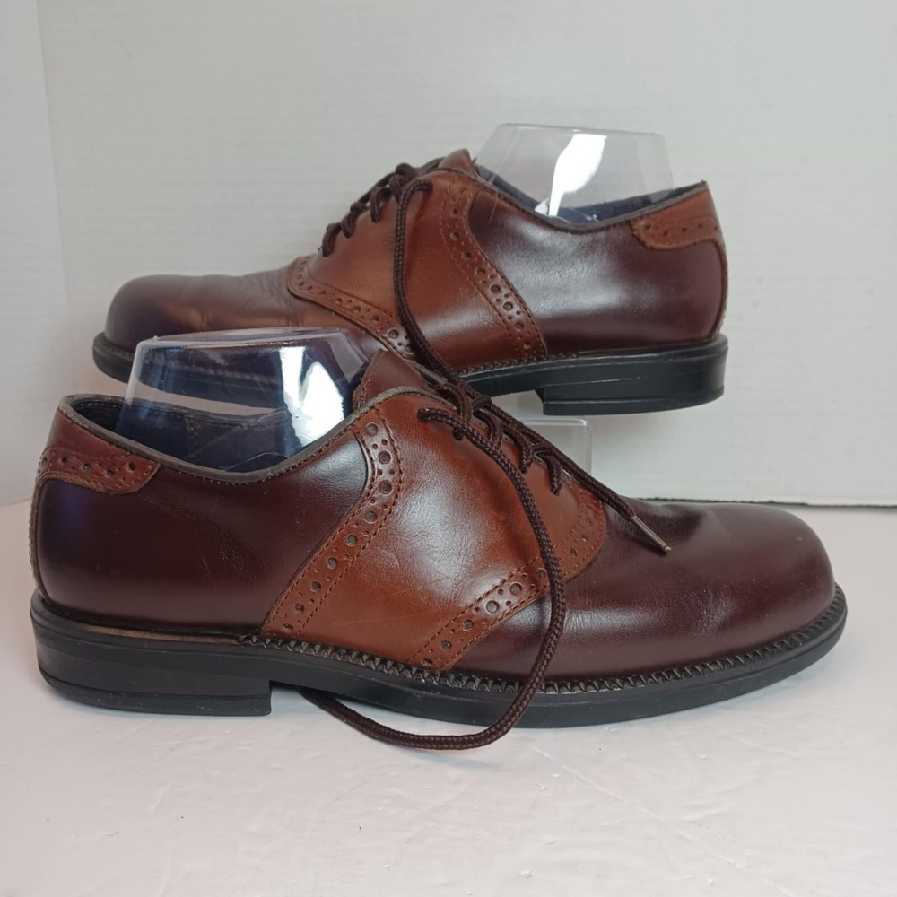 Nunn Bush Mens 9.5 Two‎ Tone Brown Leather Saddle Shoes Brogue Oxford Lug Sole
